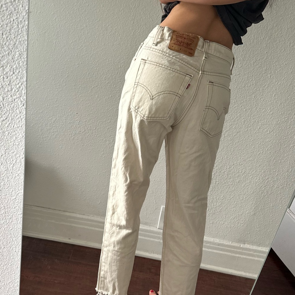 Levi’s Cream white denim jeans raw hem 550 relaxed fit vintage - Picture 6 of 8